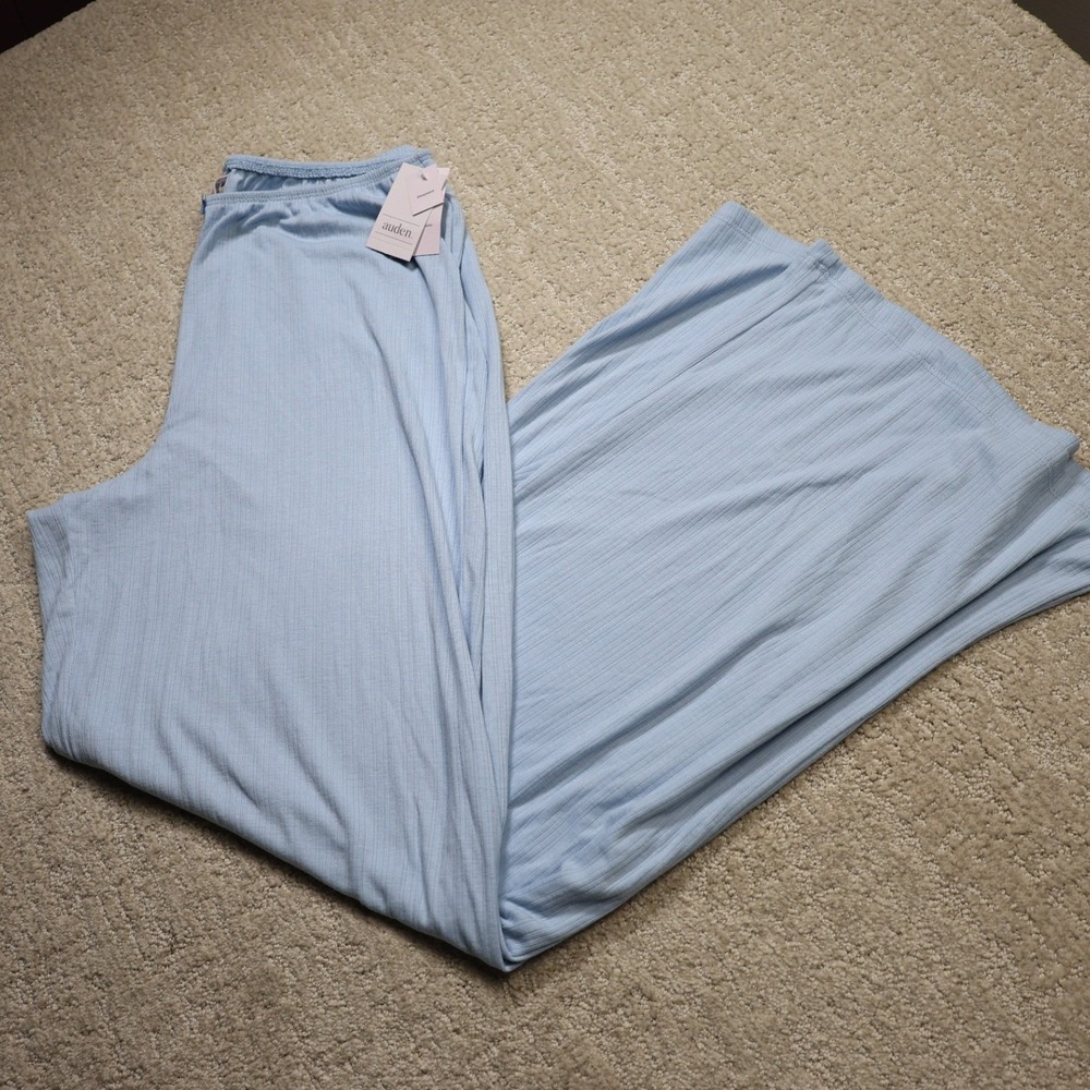 Auden Soft Ribbed Pajama Pants Light Blue Wide Leg Sleepwear Medium NEW